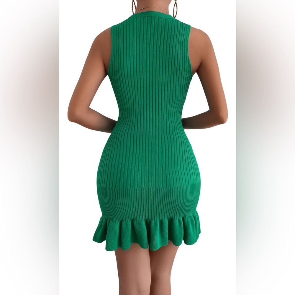 Sleeveless Sweater Dress Crochet Ribbed Knit Ruffle Hem Bodycon
8033 - Picture 6 of 7